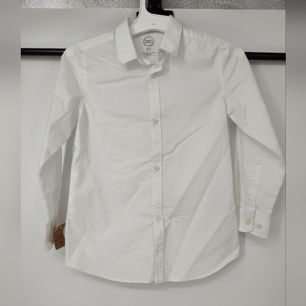 wonder nation Kids White Long-Sleeve Dress Shirt Size Sm, 6-7